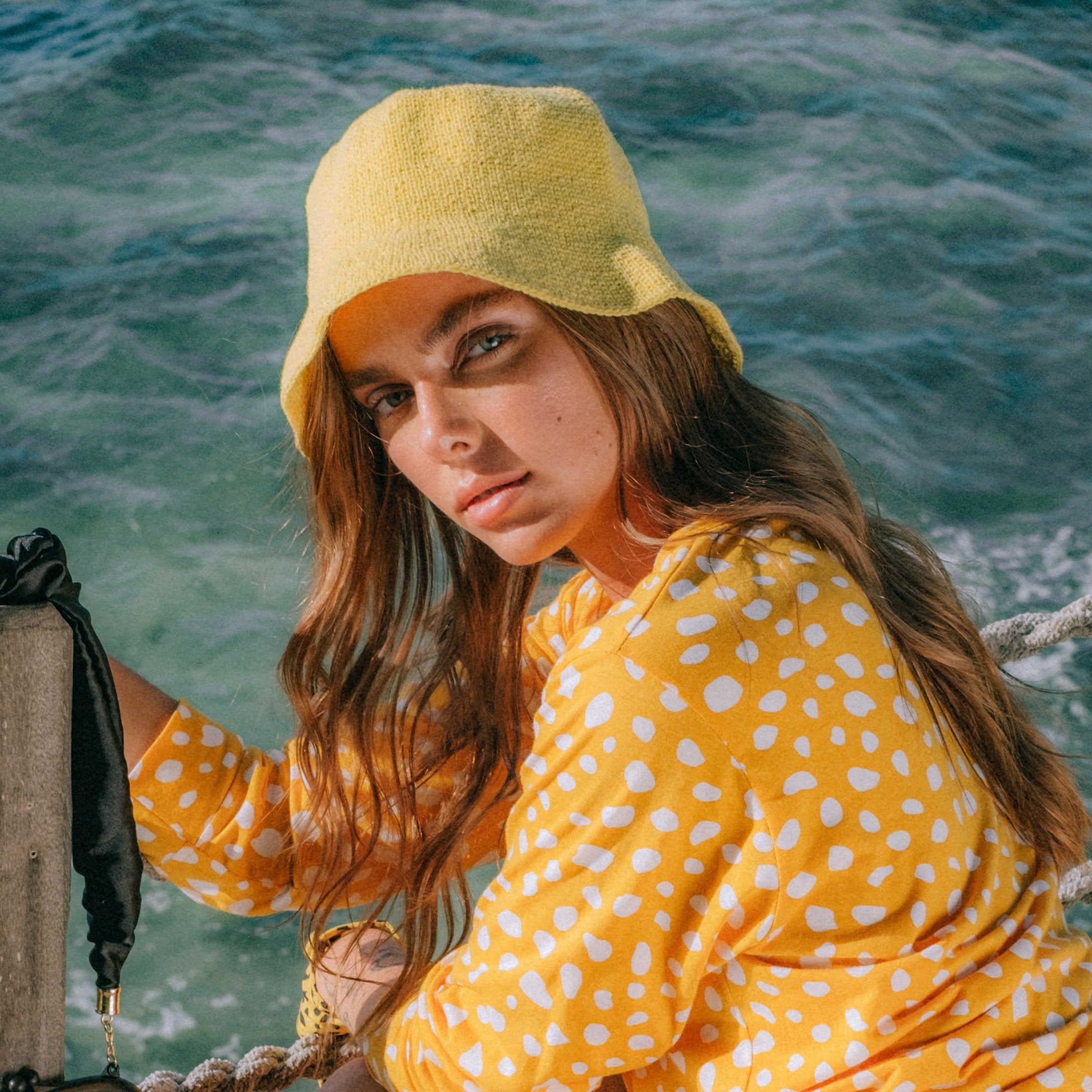 Florette Crochet Bucket Hat, in Yellow