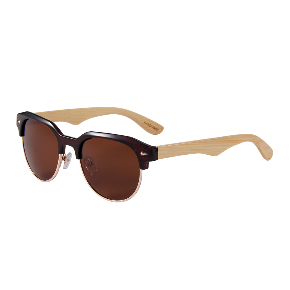 Real Bamboo Vintage Browline Style RetroShade Sunglasses by WUDN